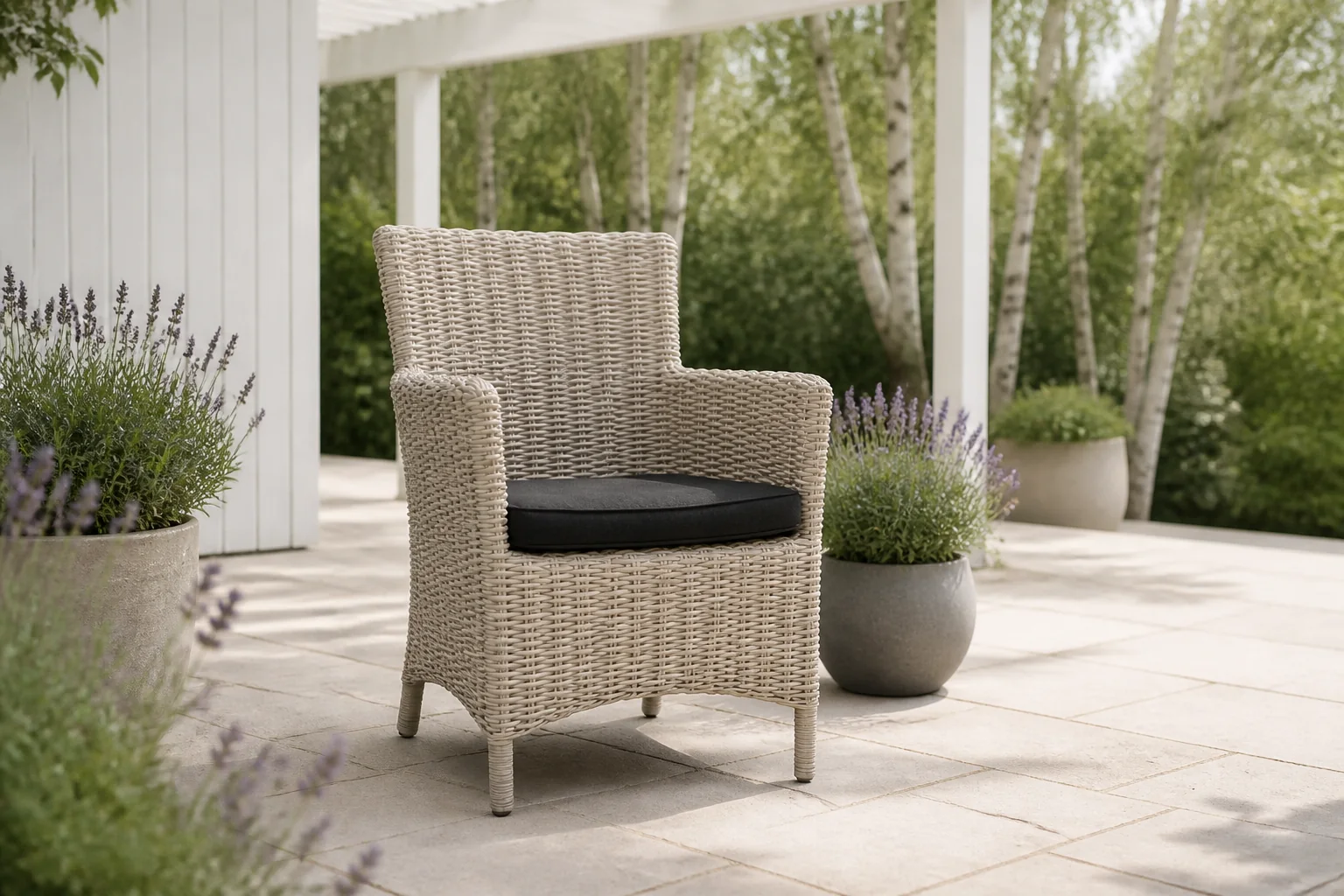 Sfeerfoto van Own Diana Dining Stoel Incl Handgreep Off White Half Rond Wicker – wit