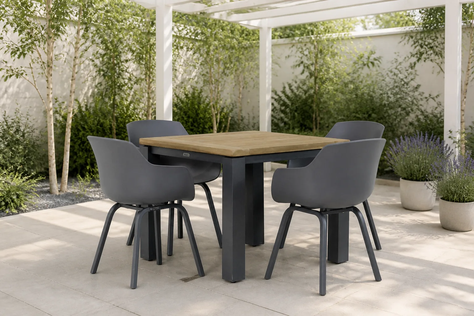 Sfeerfoto van Lifestyle Garden Furniture Salina/Veneto 90 cm dining tuinset 5-delig – Grijs-antraciet