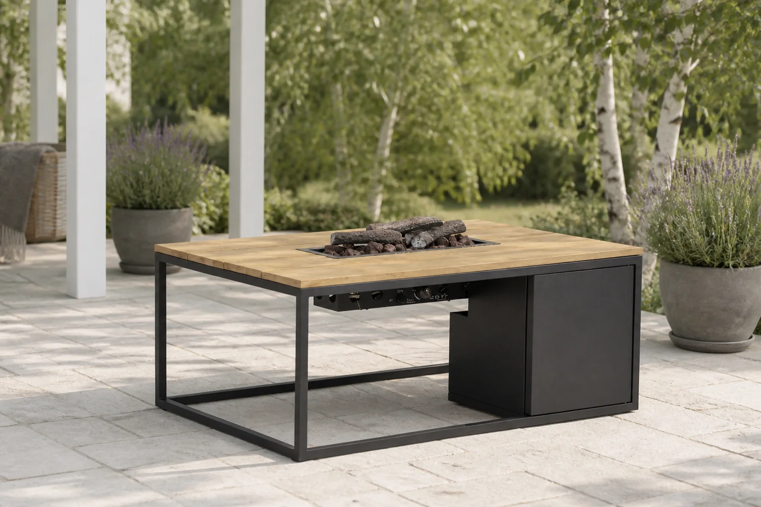 Sfeerfoto van Cosiloft vuurtafel rechthoek 120 cm – Grijs-antraciet