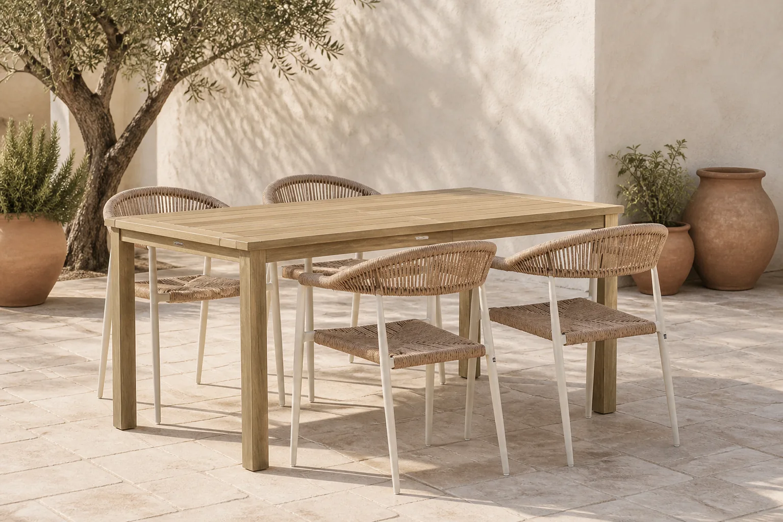 Sfeerfoto van De Laan Projects Laan Granada/Weston 160 cm dining tuinset 5-delig – Taupe-naturel-bruin