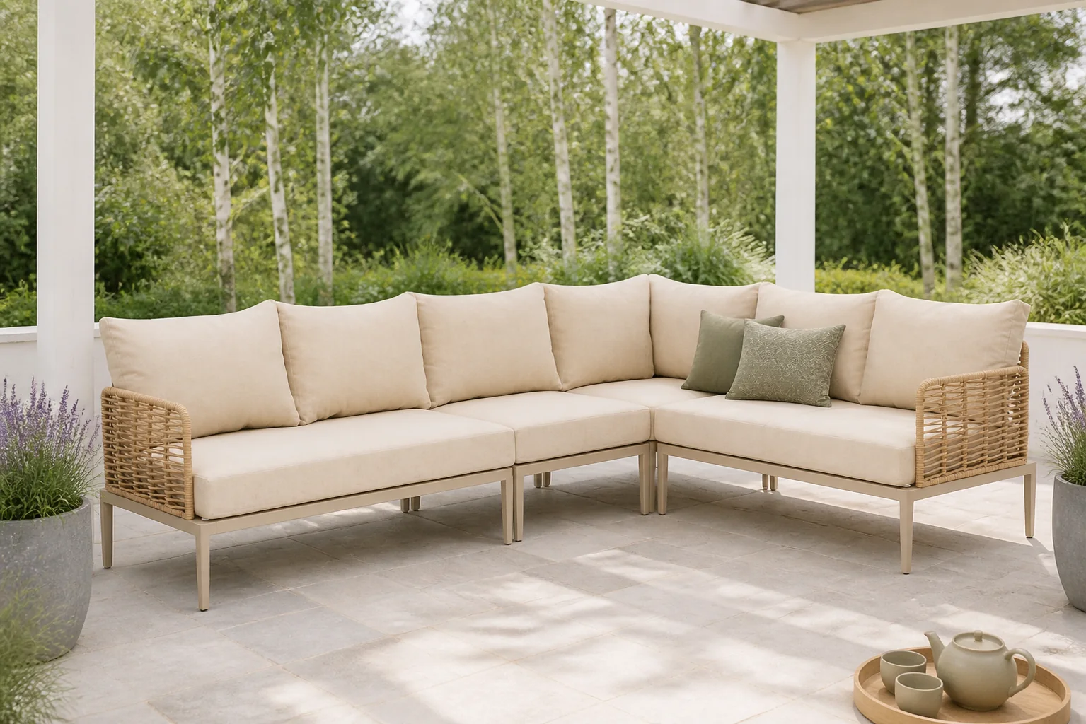 Sfeerfoto van Coco Ibiza hoek loungeset 4-delig – Taupe-naturel-bruin