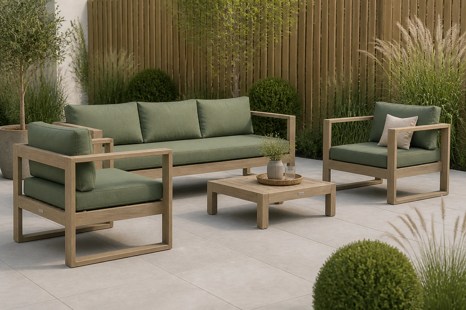 Sfeerfoto van Garden Collections Newbury stoel-bank loungeset 4-delig – Old teak greywash