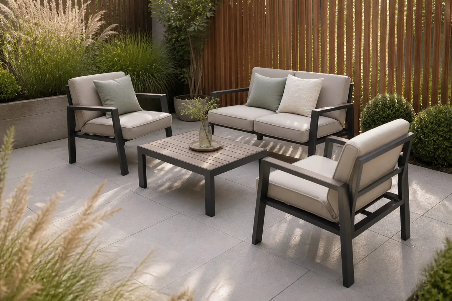 Sfeerfoto van NOUS Garden loungeset Luna – Antraciet/ beige