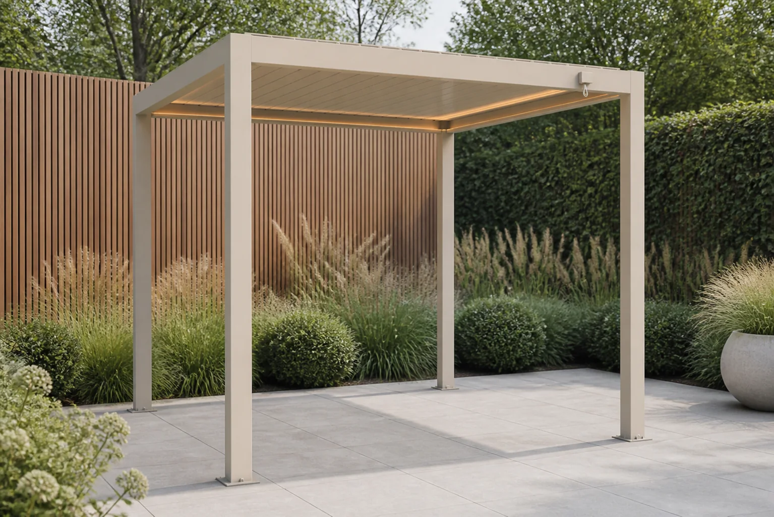 Sfeerfoto van Camello Ventura pergola 300×300 cm loft – Taupe-naturel-bruin