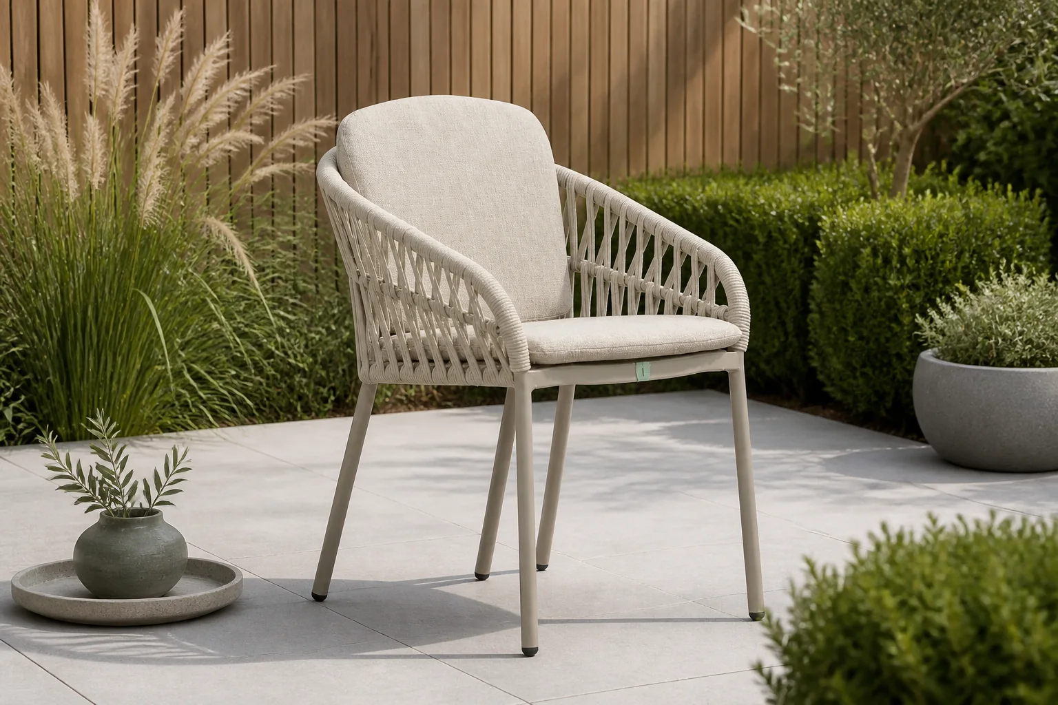 Sfeerfoto van LUX outdoor living Mykonos dining tuinstoel | touw + aluminium | beige