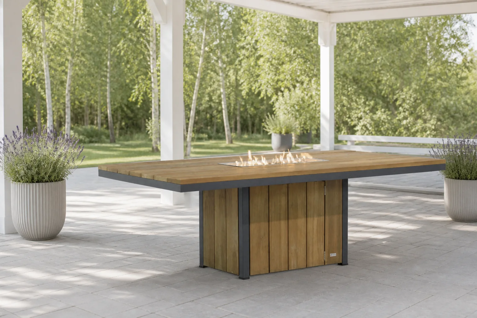 Sfeerfoto van Lifestyle Garden Furniture Seaside teak dining vuurtafel 220 x 115 cm – Grijs-antraciet