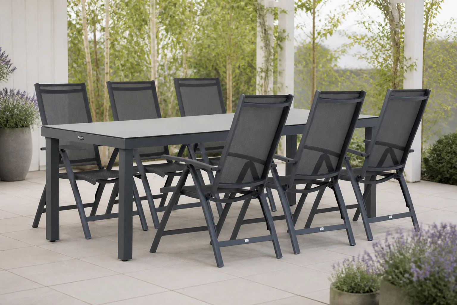Sfeerfoto van Presto Vasto/Porto 220 cm dining tuinset 7-delig – Grijs-antraciet