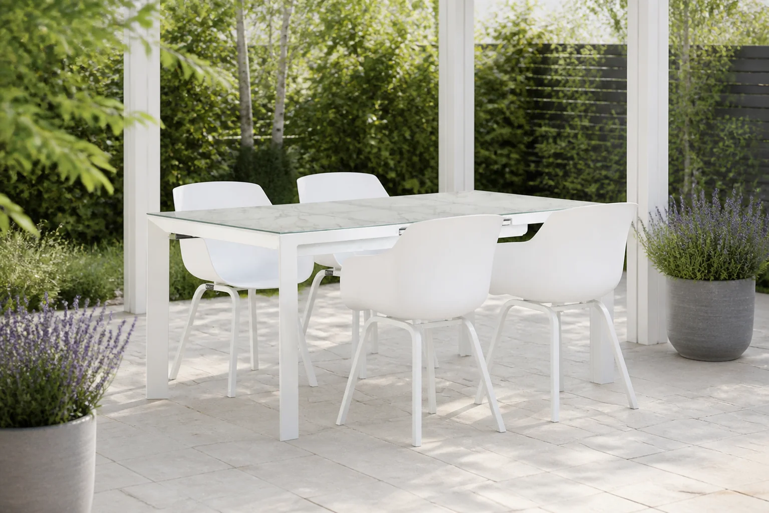 Sfeerfoto van Lifestyle Garden Furniture Salina/Alicante 180/240 cm dining tuinset 5-delig – Wit
