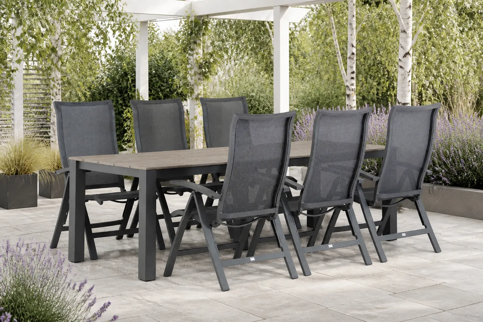 Sfeerfoto van Presto Lucardo/Valley 240 cm dining tuinset 7-delig – Grijs-antraciet
