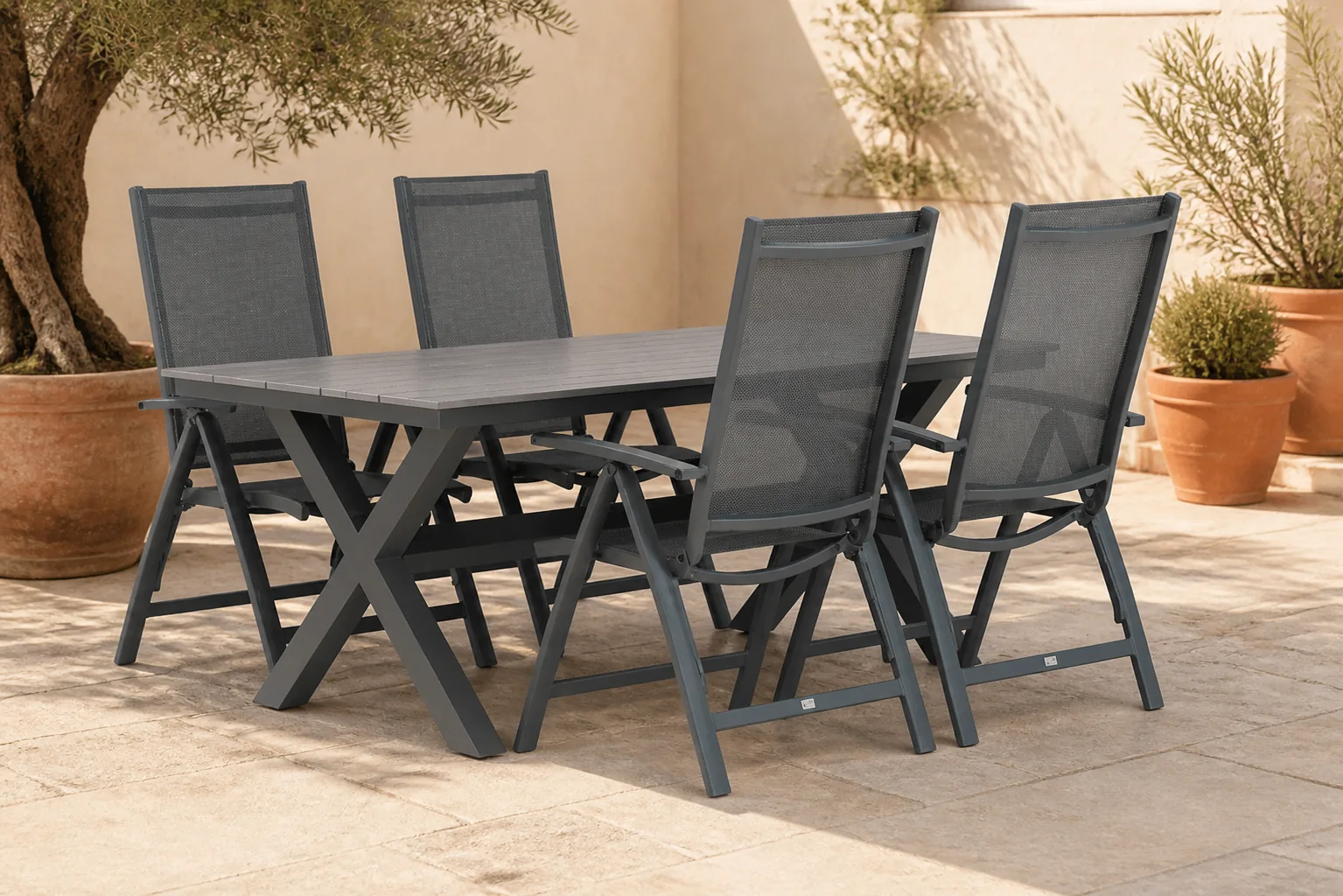 Sfeerfoto van Presto Vasto/Forest 180 cm dining tuinset 5-delig – Grijs-antraciet