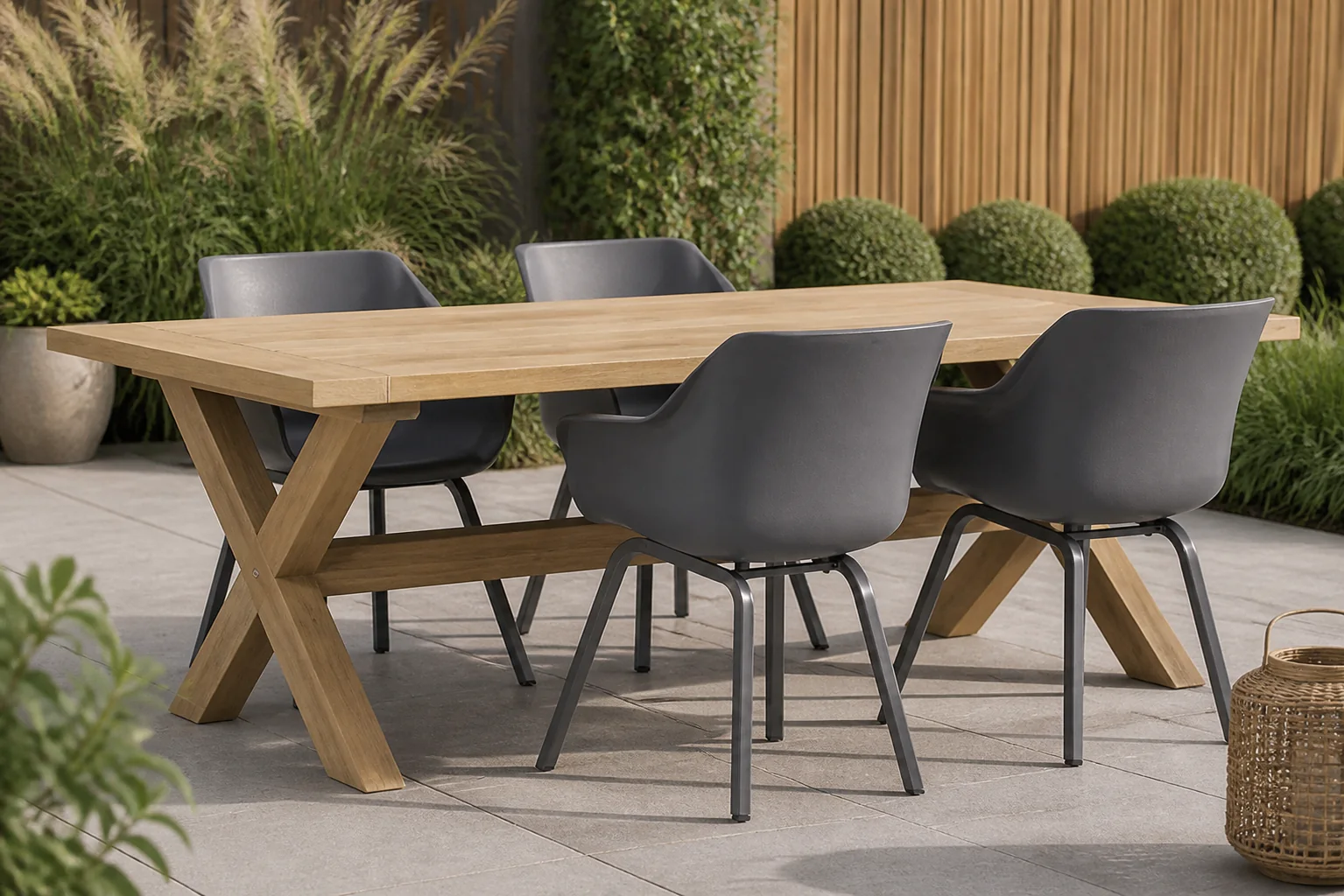 Sfeerfoto van Hartman Sophie element/Oregon 200 cm dining tuinset 5-delig – Grijs-antraciet