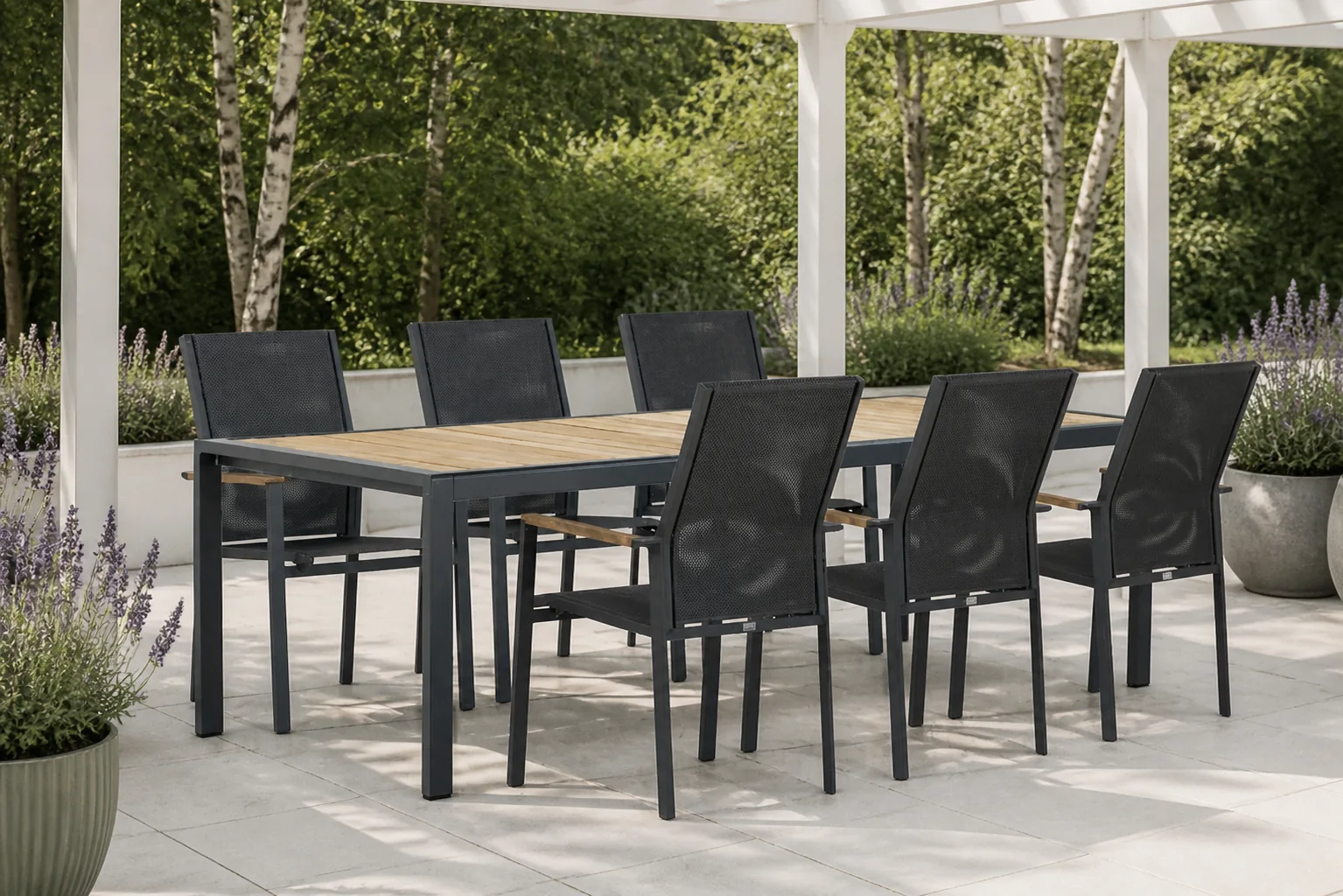 Sfeerfoto van Presto Ricadi/Valence 240 cm dining tuinset 7-delig – Grijs-antraciet