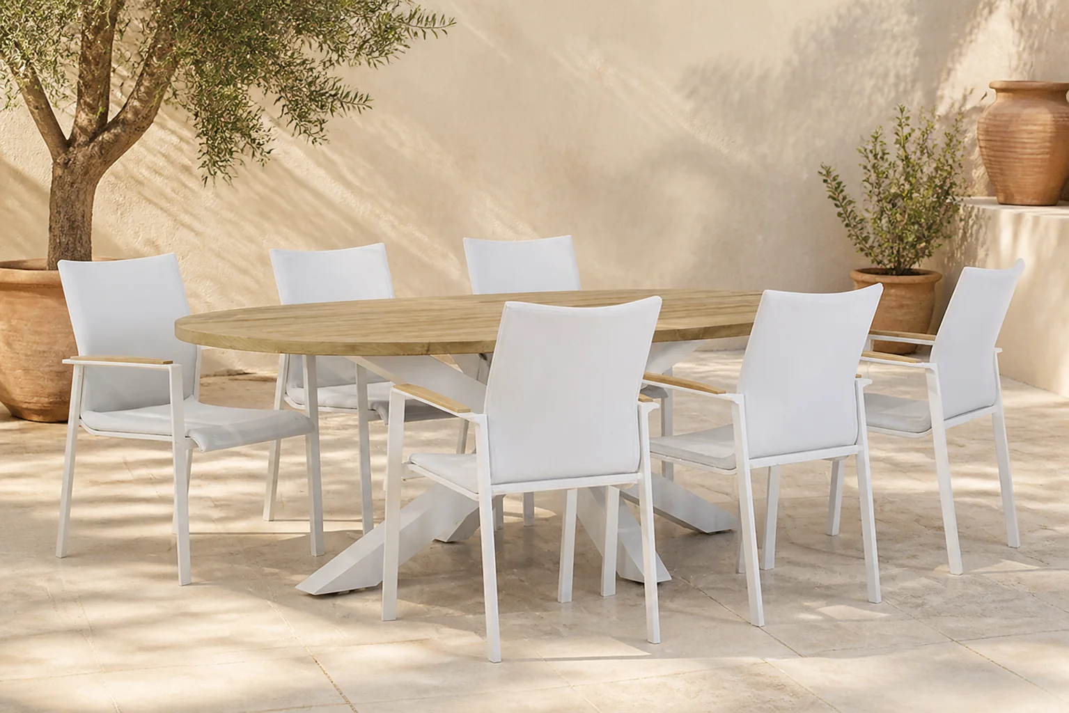 Sfeerfoto van Lifestyle Garden Furniture Brandon/Bradford 240 cm dining tuinset 7-delig – Wit