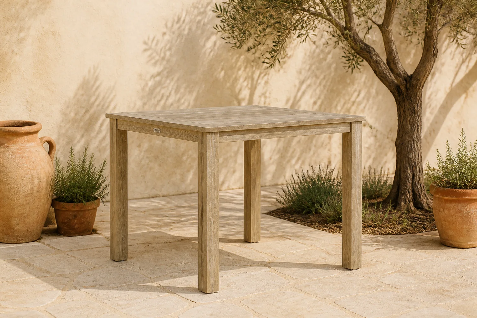 Sfeerfoto van Lifestyle Garden Furniture Garden Collections Weston dining tuintafel 90 x 90 cm – Old teak greywash