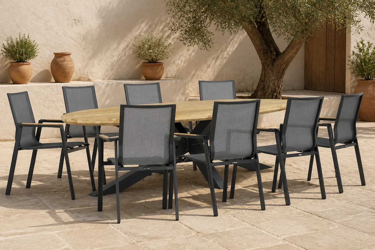 Sfeerfoto van Lifestyle Garden Furniture Fiora/Diogo 280 cm dining tuinset 9-delig – Grijs-antraciet