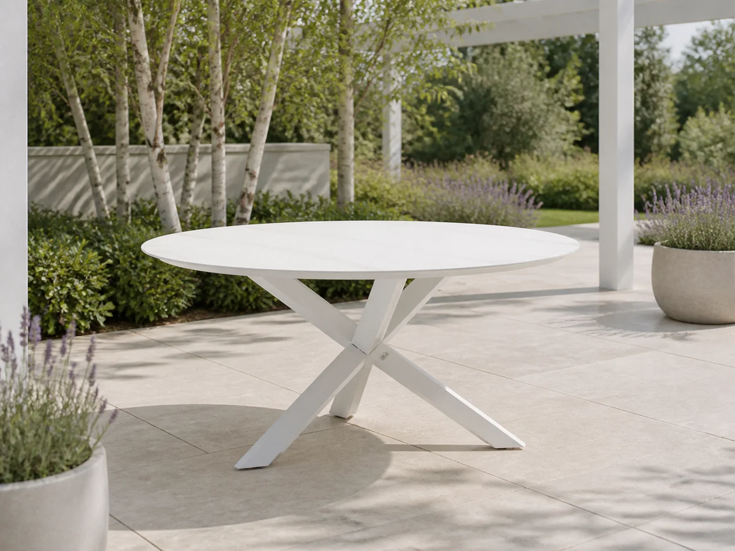 Sfeerfoto van Bellagio tuinmeubelen Lodola dining tuintafel ø 150cm – Wit