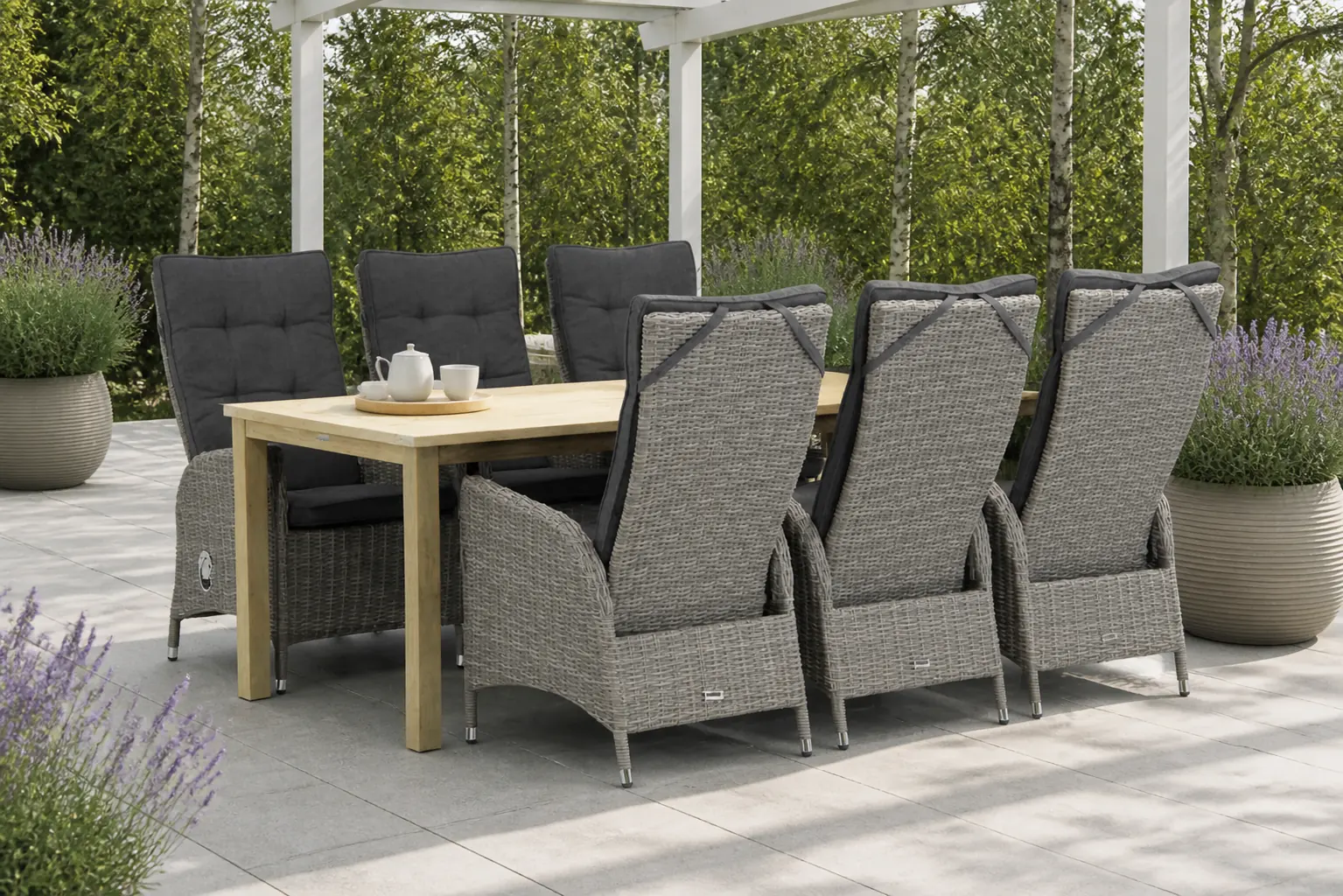 Sfeerfoto van Garden Collections Lincoln/Weston 210 cm dining tuinset 7-delig – Grijs-antraciet