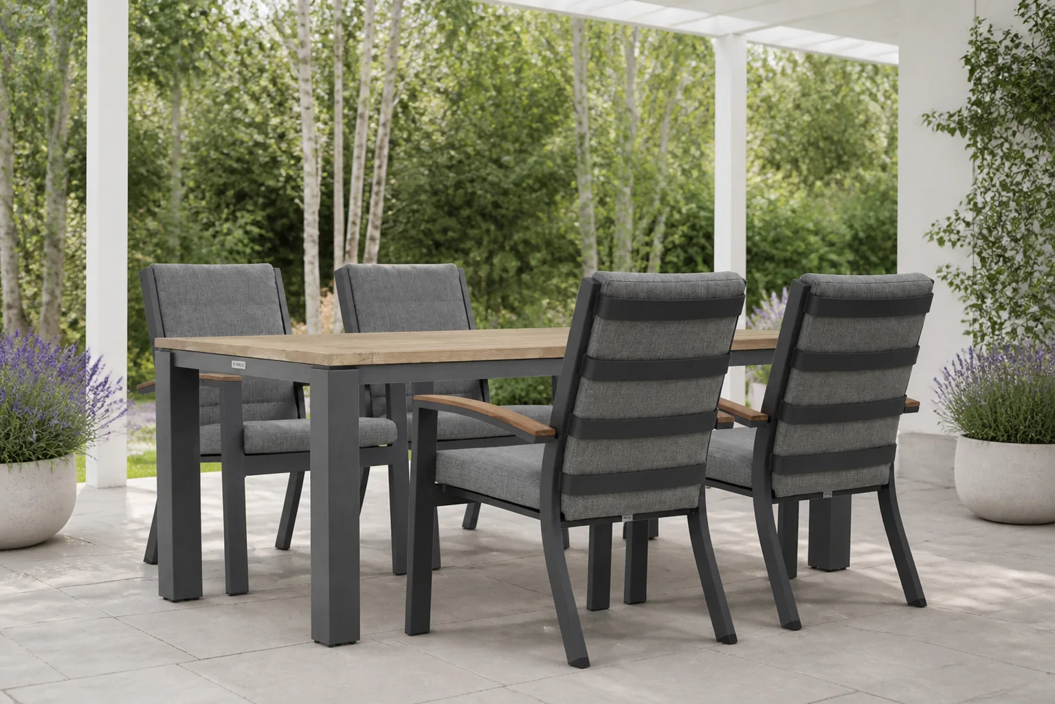 Sfeerfoto van Osmen Midura/Veneto 180 cm dining tuinset 5-delig – Grijs-antraciet
