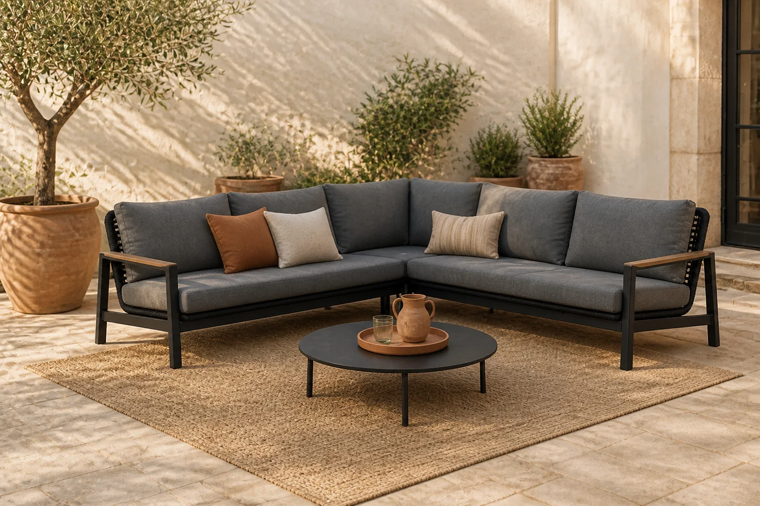 Sfeerfoto van Coco Ralph/Pacific 100 cm hoek loungeset 4-delig – Grijs-antraciet