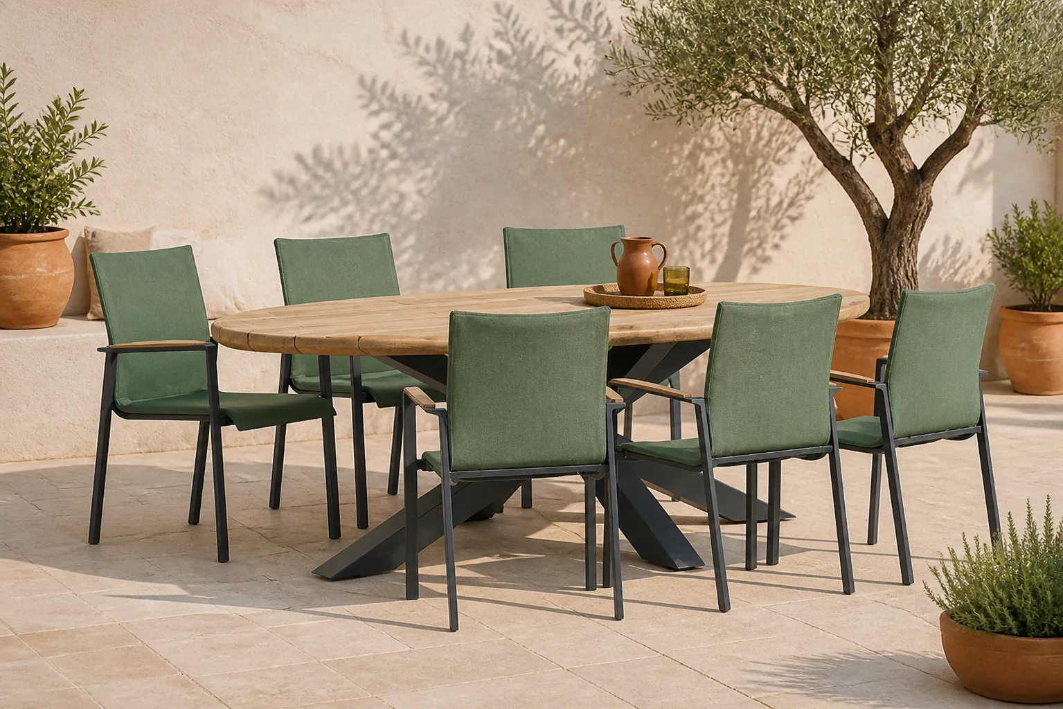 Sfeerfoto van Lifestyle Garden Furniture Brandon/Diogo 240 cm dining tuinset 7-delig – Groen