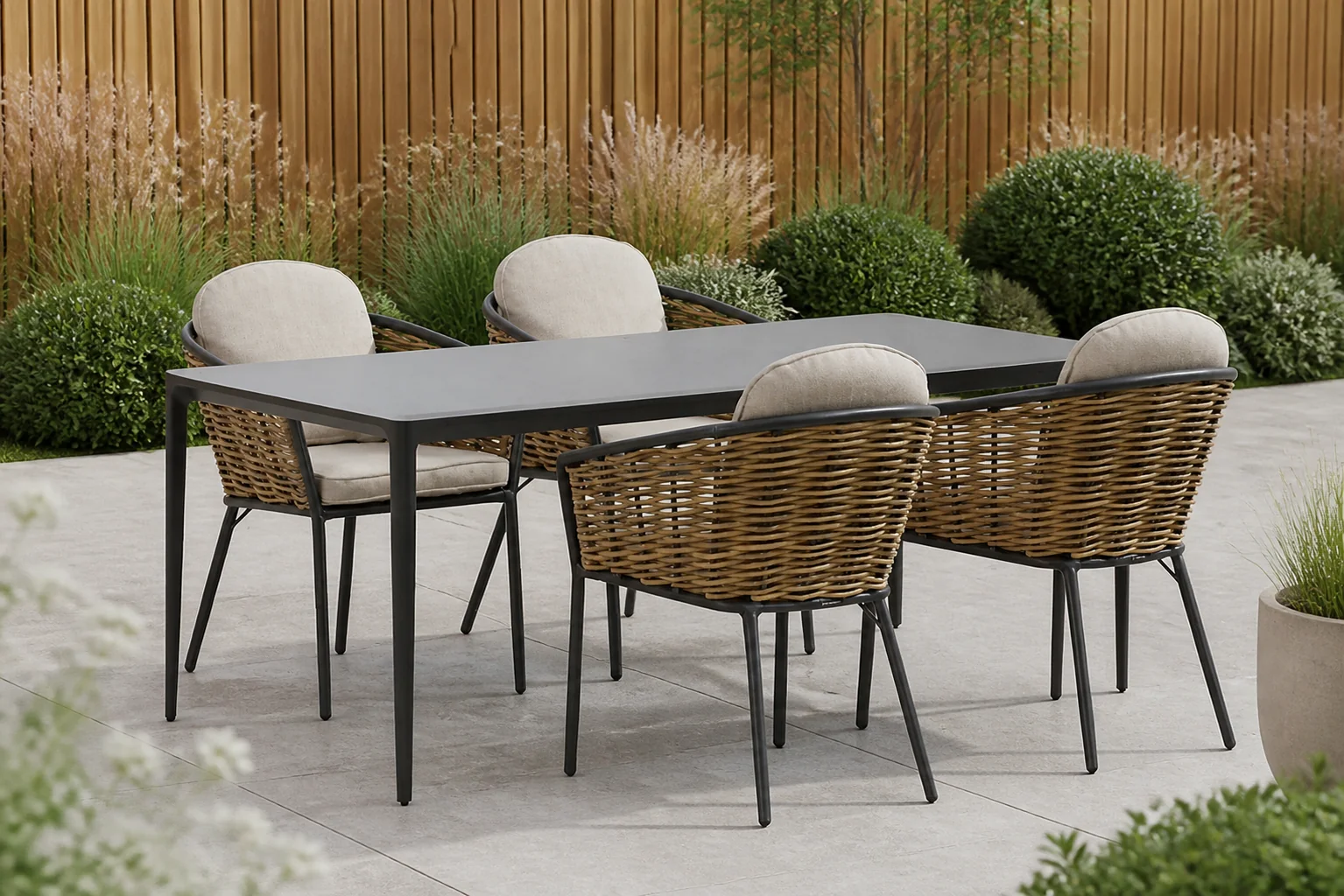 Sfeerfoto van Lifestyle Garden Furniture Nice/Gianna 180 cm dining tuinset 5-delig – Grijs-antraciet