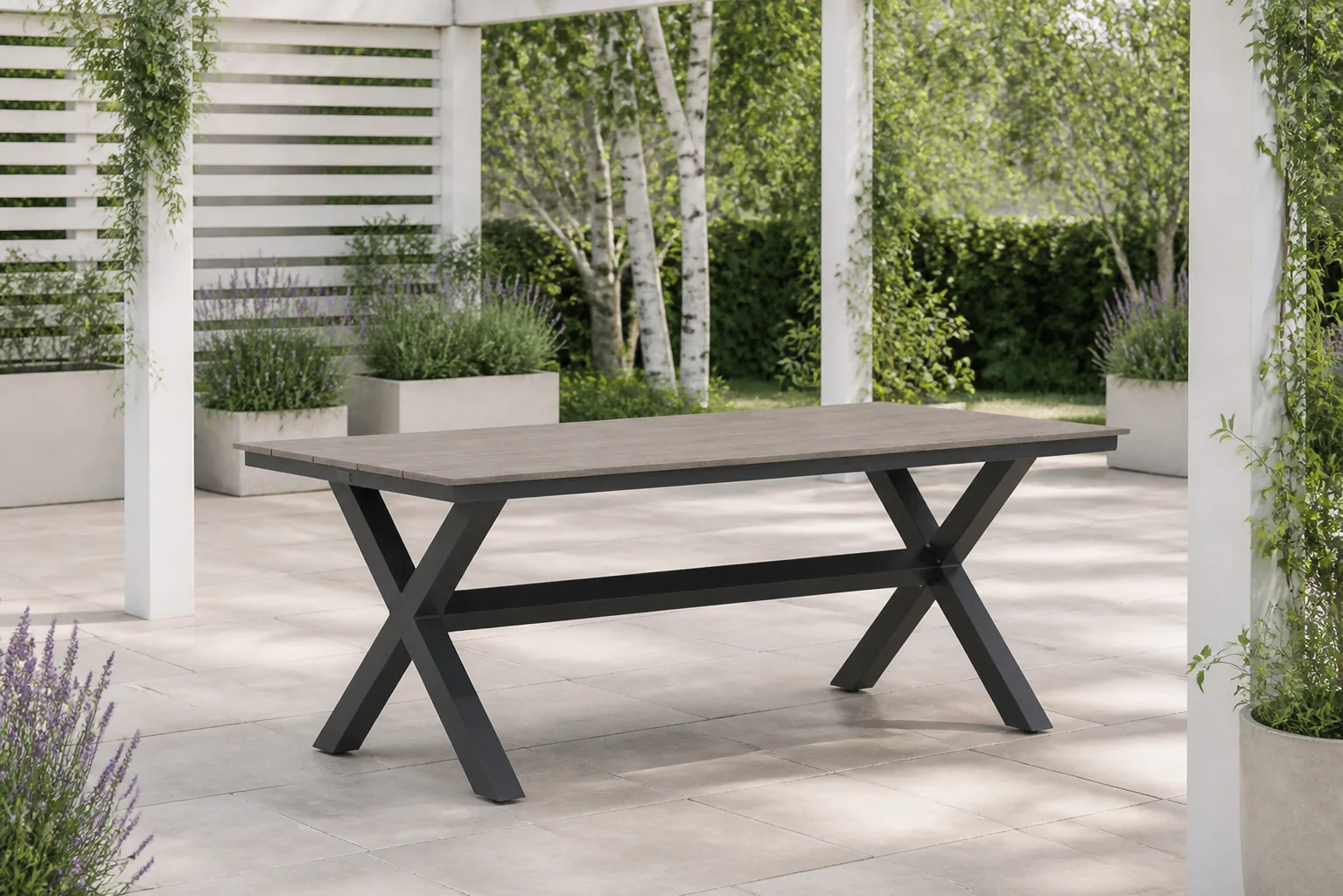 Sfeerfoto van Lifestyle Garden Furniture Forest dining tuintafel 180×92 cm – Grijs-antraciet