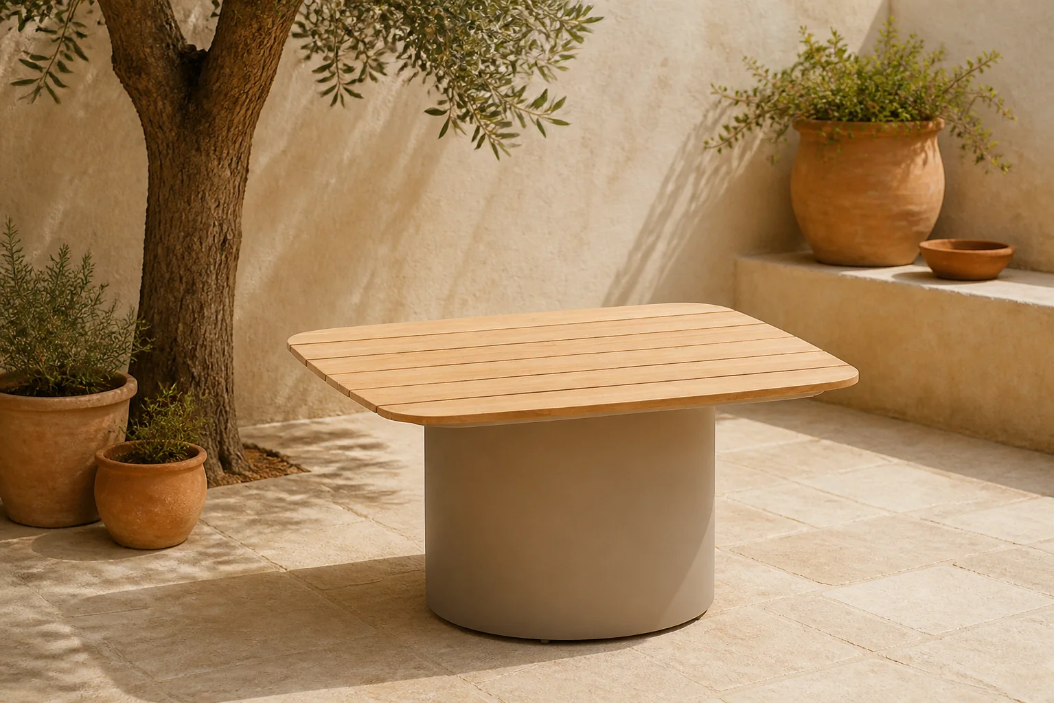 Sfeerfoto van Coco Ronda loungetafel 70 x 70 cm – Taupe-naturel-bruin