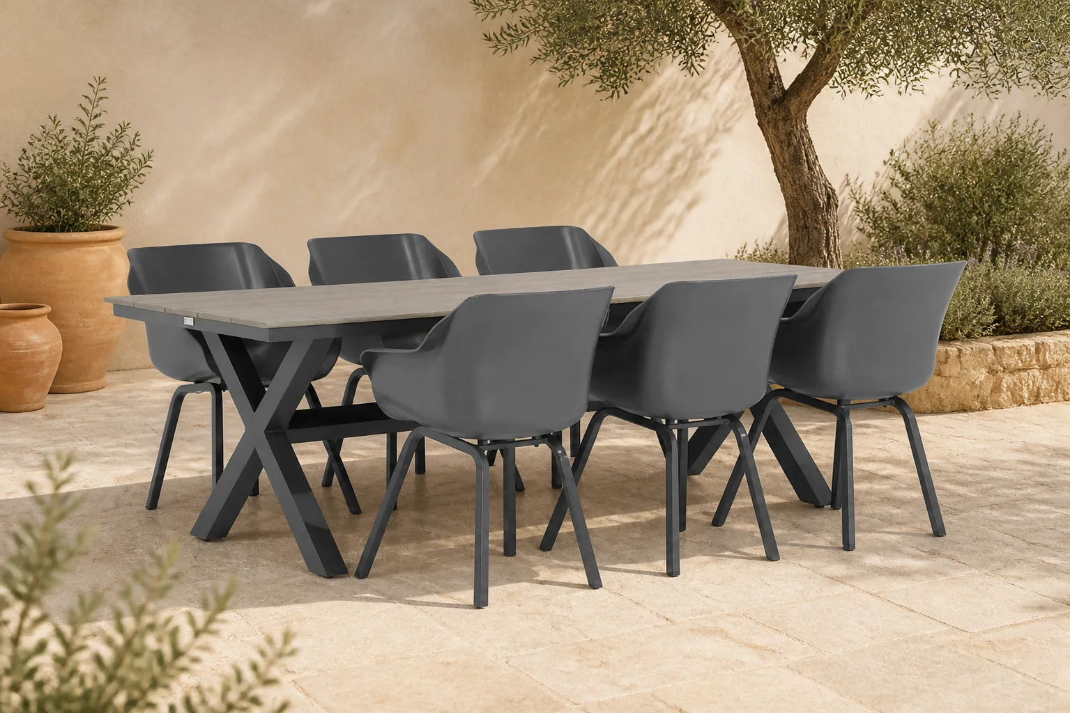 Sfeerfoto van Hartman Sophie element/Forest 240 cm dining tuinset 7-delig – Grijs-antraciet