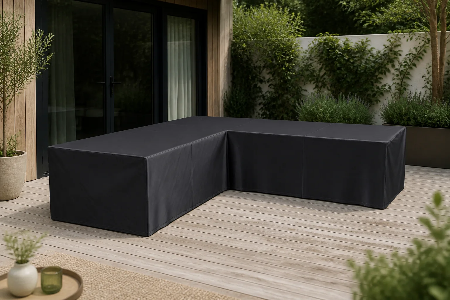 Sfeerfoto van Aerocover Loungesethoes hoekset 325x325x100xh70 cm – zwart
