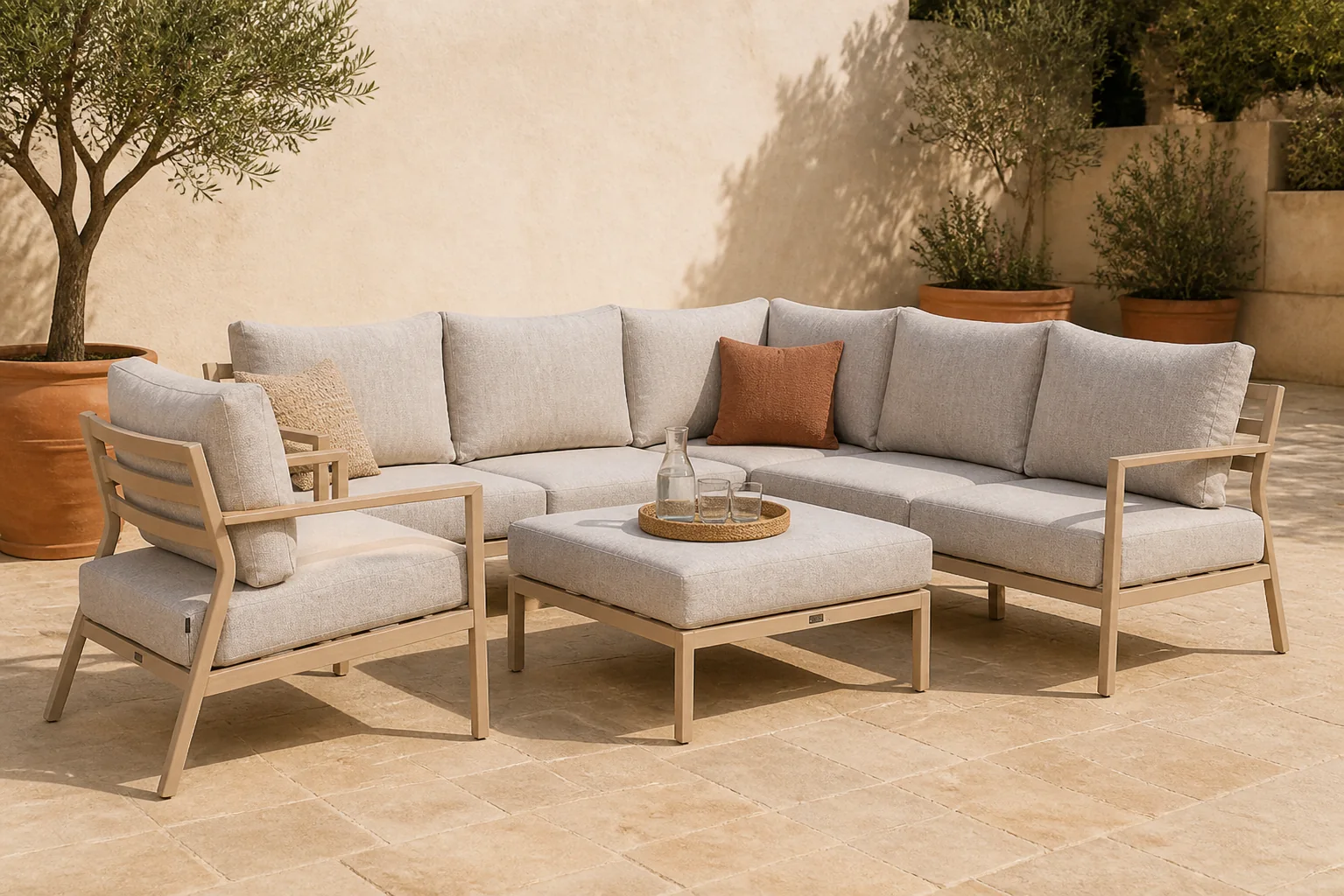 Sfeerfoto van Lifestyle Garden Furniture Verano hoek loungeset 4-delig – Taupe-naturel-bruin