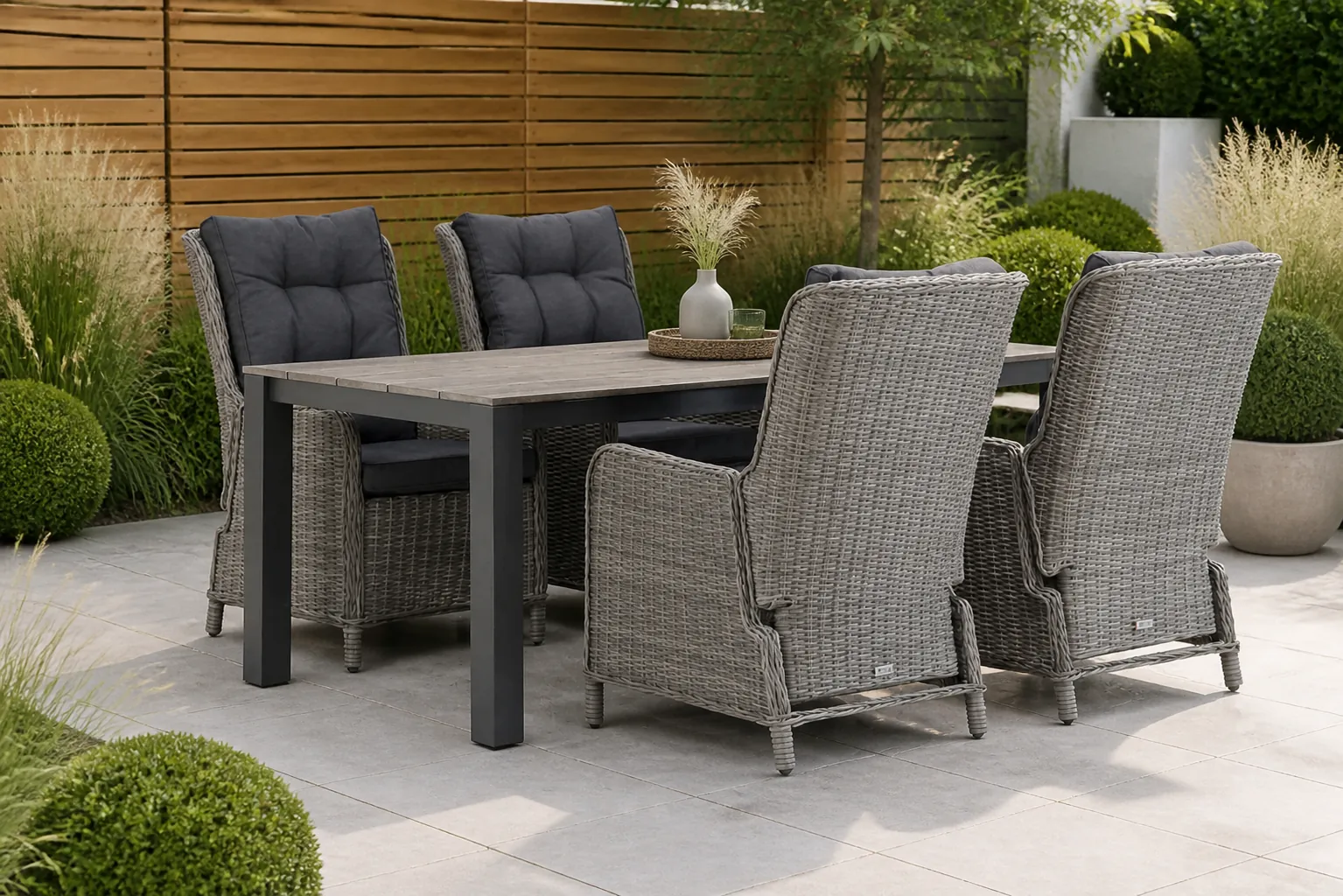 Sfeerfoto van Garden Collections Kingston/Valley 180 cm dining tuinset 5-delig – Grijs-antraciet