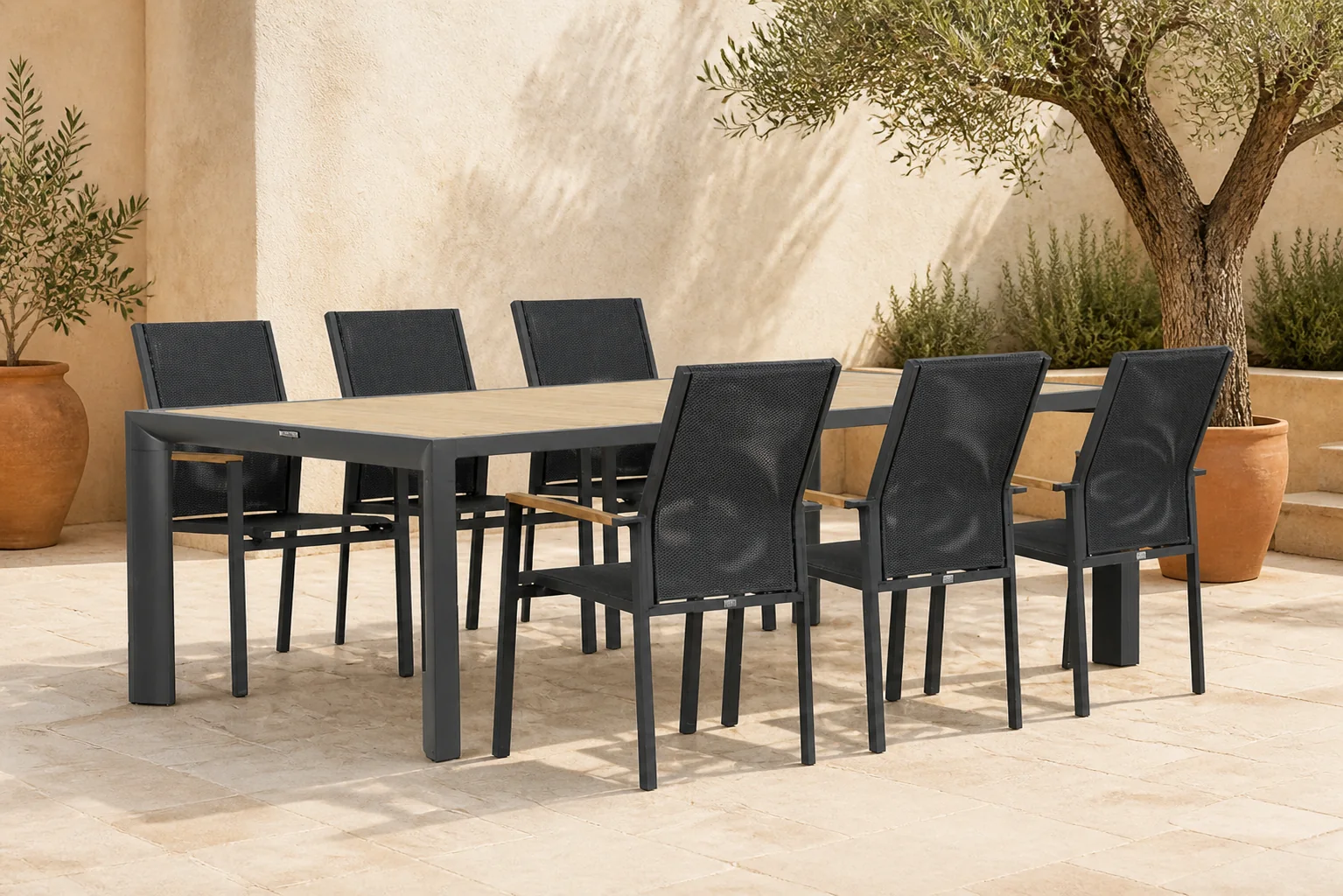 Sfeerfoto van Presto Ricadi/Borello 240 cm dining tuinset 7-delig – Grijs-antraciet