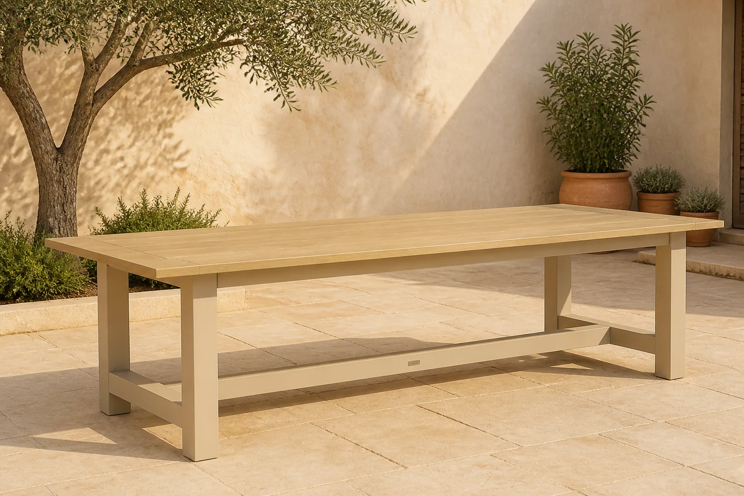 Sfeerfoto van Lifestyle Garden Furniture San Francisco dining tuintafel 300 x 100 cm – Taupe-naturel-bruin