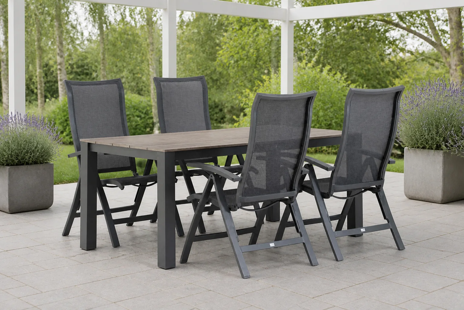 Sfeerfoto van Presto Lucardo/Valley 180 cm dining tuinset 5-delig – Grijs-antraciet