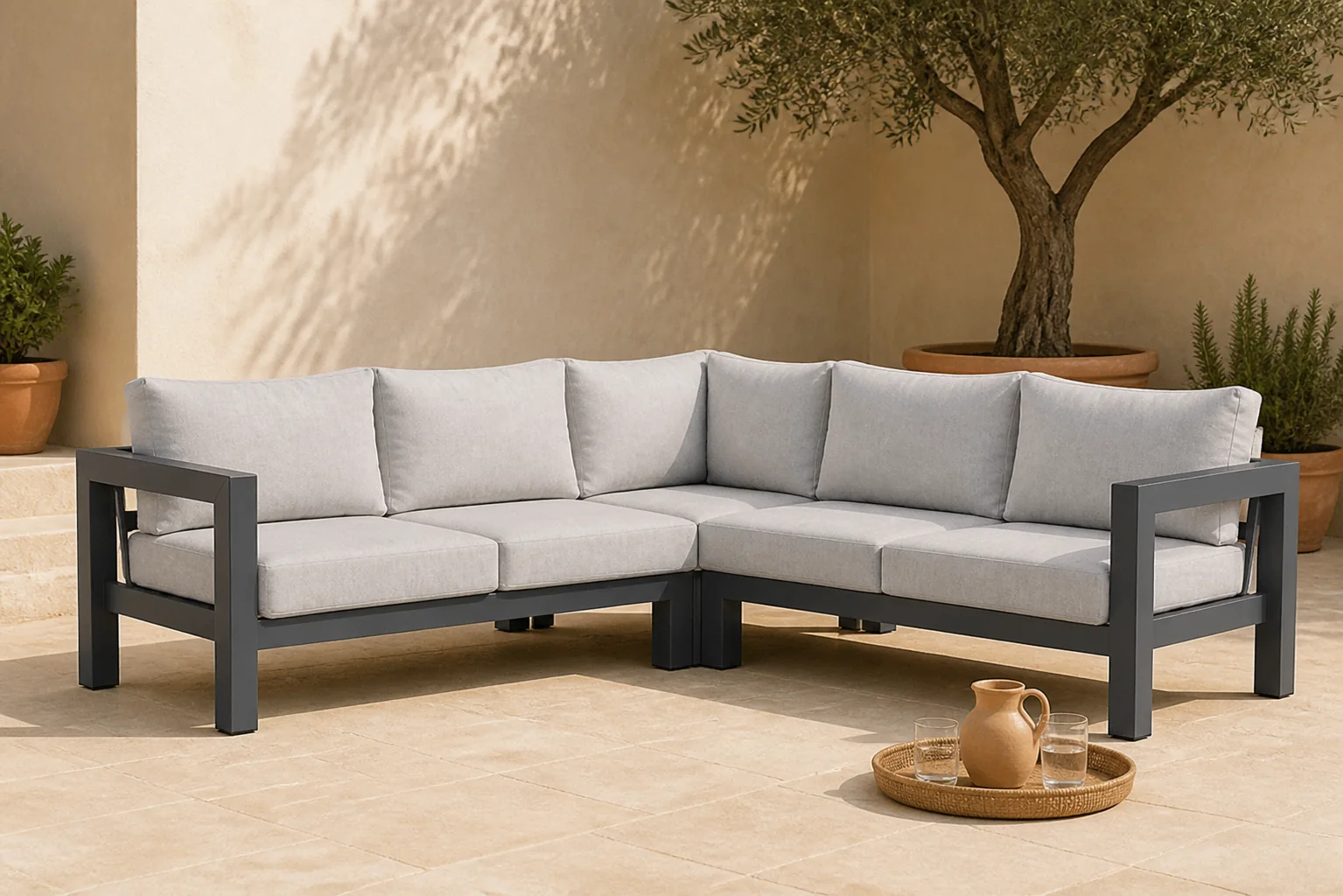 Sfeerfoto van Lifestyle Garden Furniture Luca hoek loungeset 3-delig – Grijs-antraciet