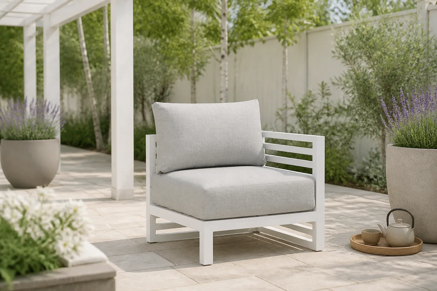 Sfeerfoto van Santika Furniture Jaya eind module (met 1 rugkussen) – Wit
