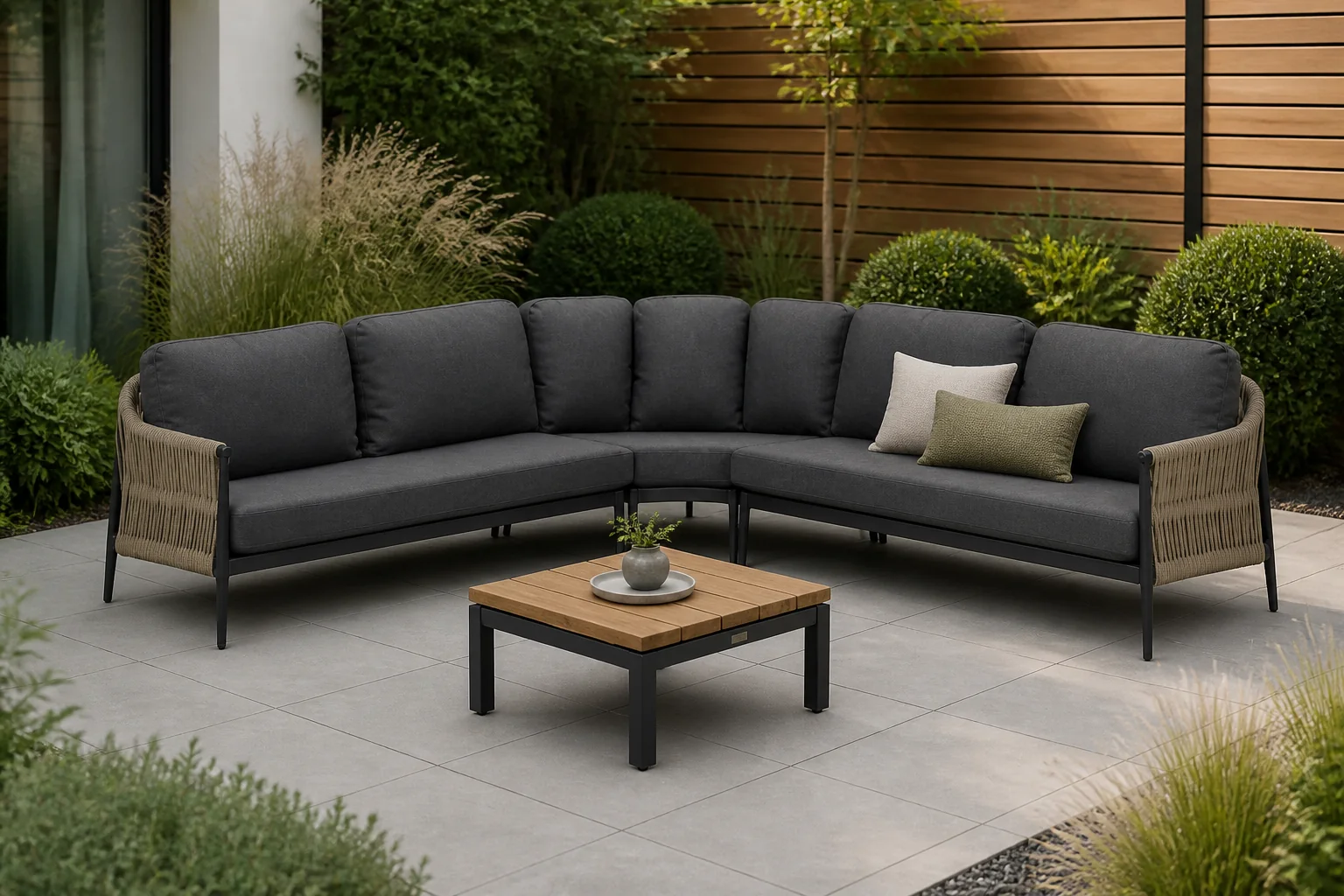 Sfeerfoto van Coco Romeo/Riviera 75 cm hoek loungeset 4-delig – Grijs-antraciet