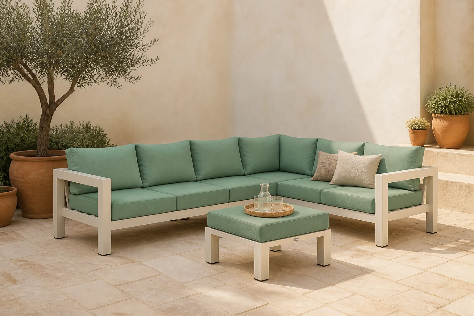Sfeerfoto van Lifestyle Garden Furniture Luca hoek loungeset 5-delig – Taupe-naturel-bruin
