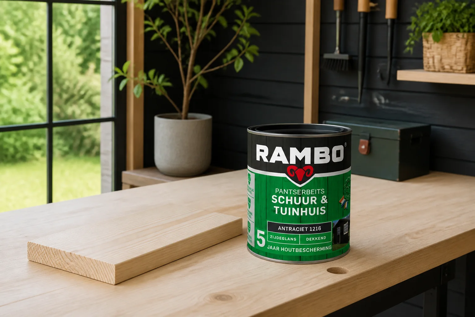 Sfeerfoto van Rambo Pantserbeits schuur en tuinhuis zg dek 1216 0,75l – zwart