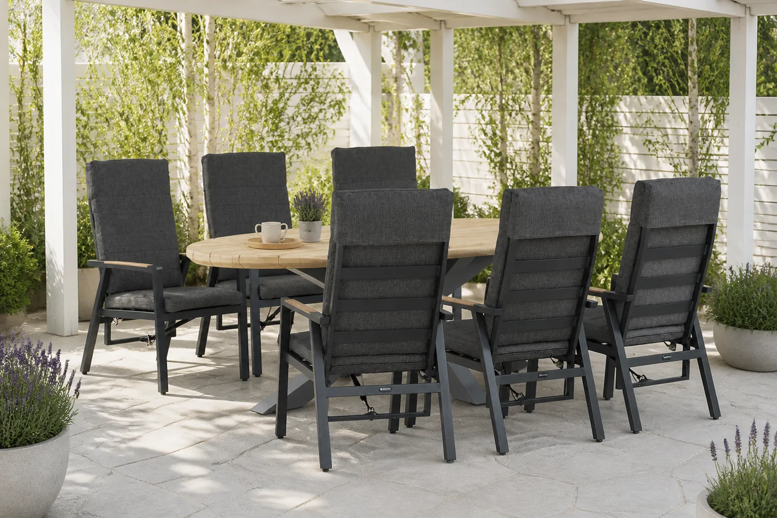 Sfeerfoto van Lifestyle Garden Furniture Marseille/Diogo 240 cm dining tuinset 7-delig – Grijs-antraciet