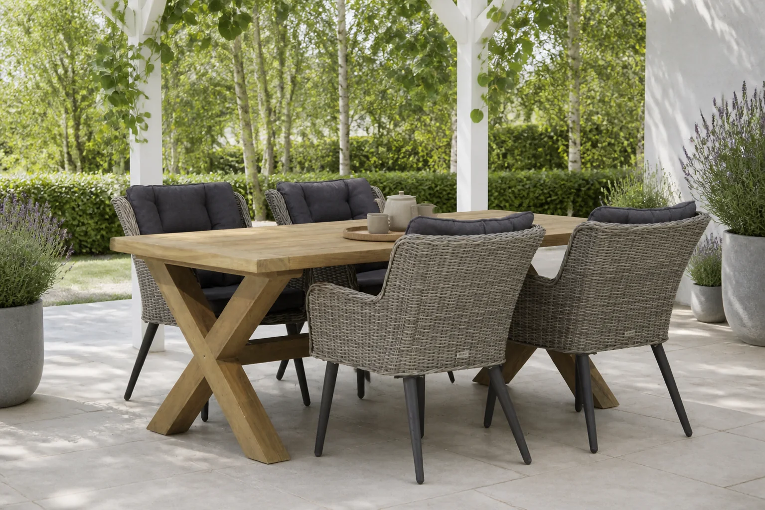 Sfeerfoto van Garden Collections Boston/Oregon 200 cm dining tuinset 5-delig – Grijs-antraciet