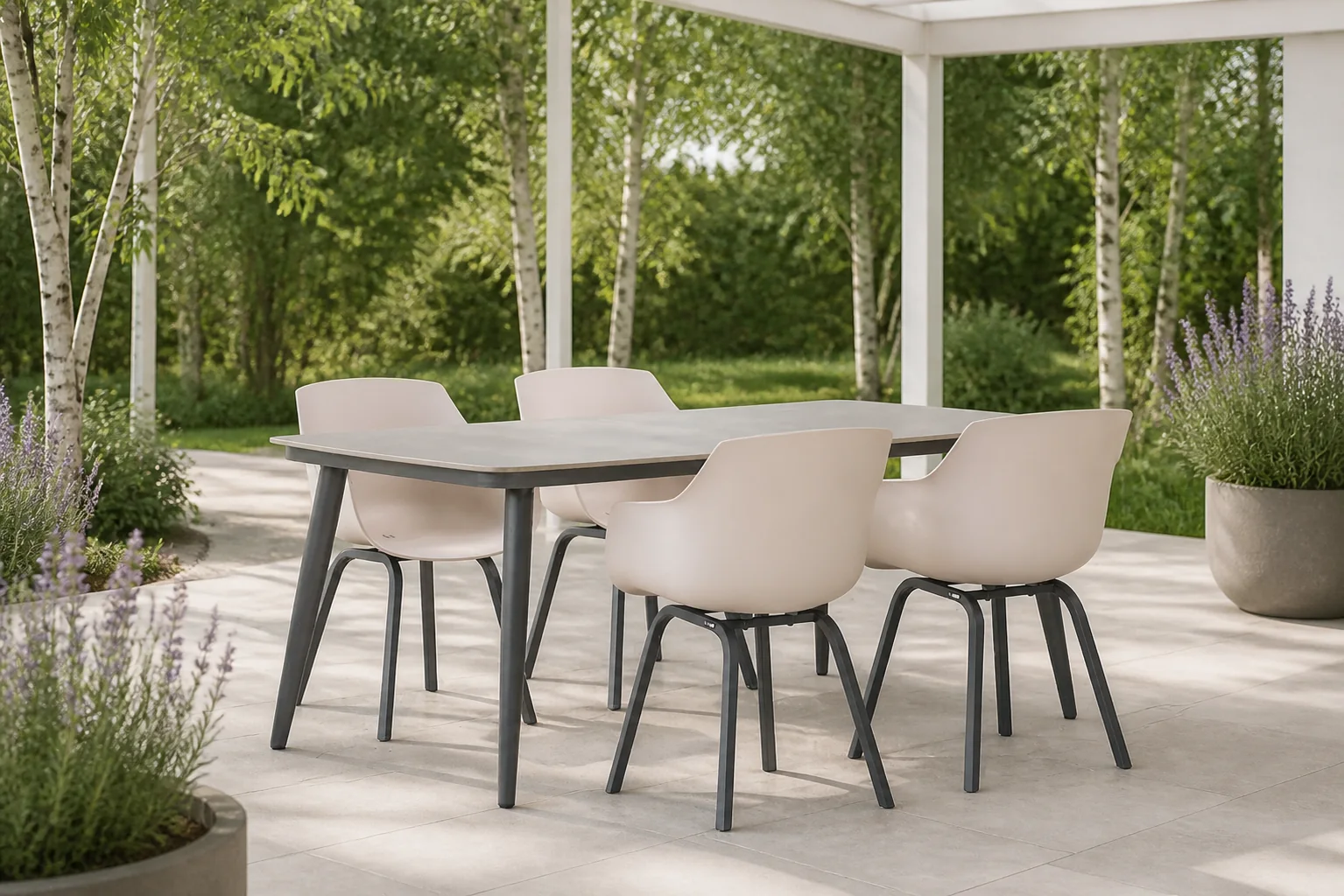Sfeerfoto van Lifestyle Garden Furniture Salina/Vienna 180 cm dining tuinset 5-delig – Taupe-naturel-bruin