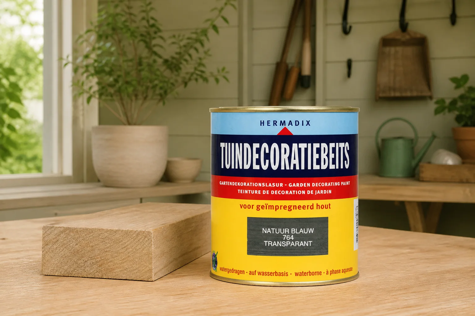 Sfeerfoto van Hermadix Tuindecoratiebeits 764 natuur blauw 750 ml