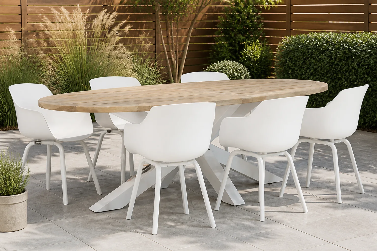 Sfeerfoto van Lifestyle Garden Furniture Salina/Bradford 240 cm dining tuinset 7-delig – Wit