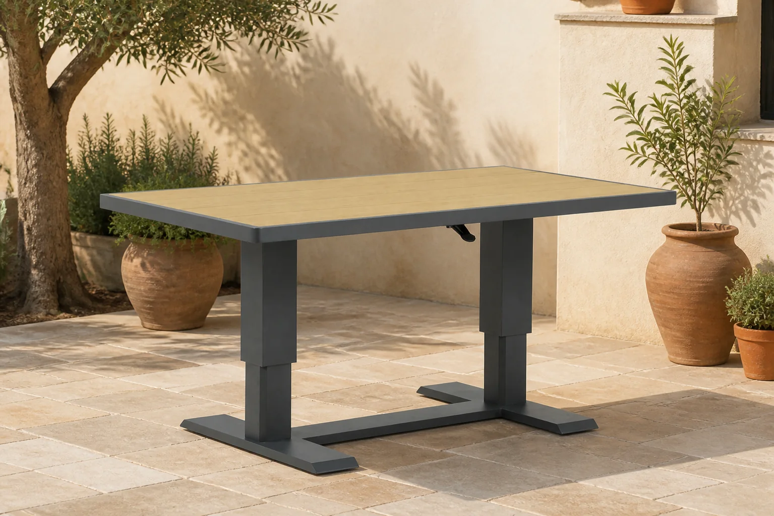 Sfeerfoto van Lifestyle Garden Furniture Evora lounge/dining tuintafel 140 x 80 cm verstelbaar – Grijs-antraciet