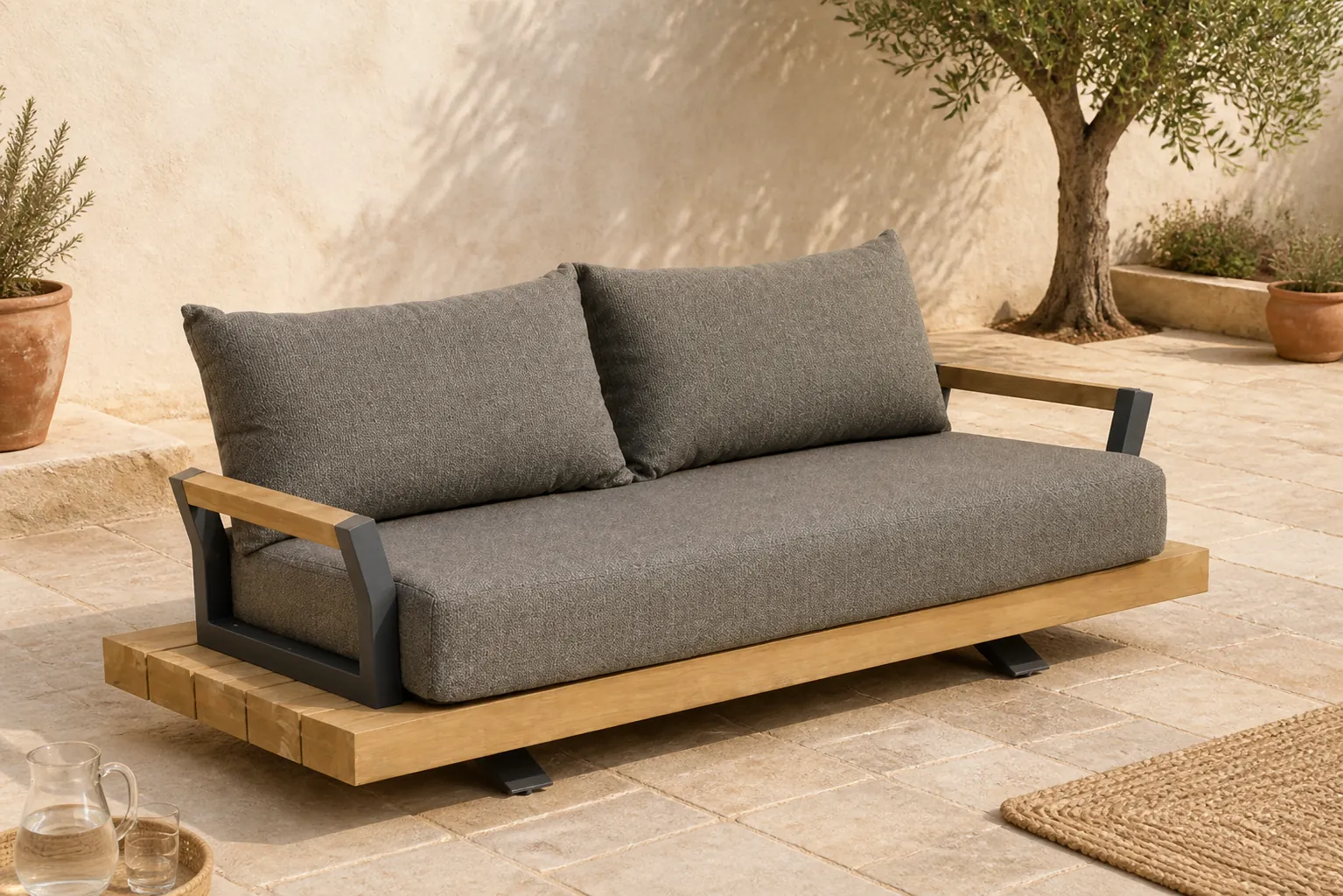 Sfeerfoto van Santika Furniture Supreme lounge tuinbank 2-zits – Taupe-naturel-bruin