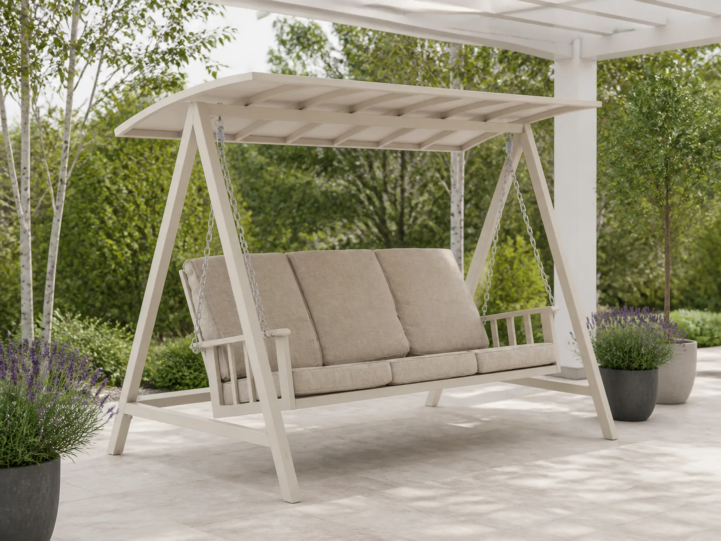 Sfeerfoto van Manifesto Furniture Montalo schommelbank 213cm – Taupe