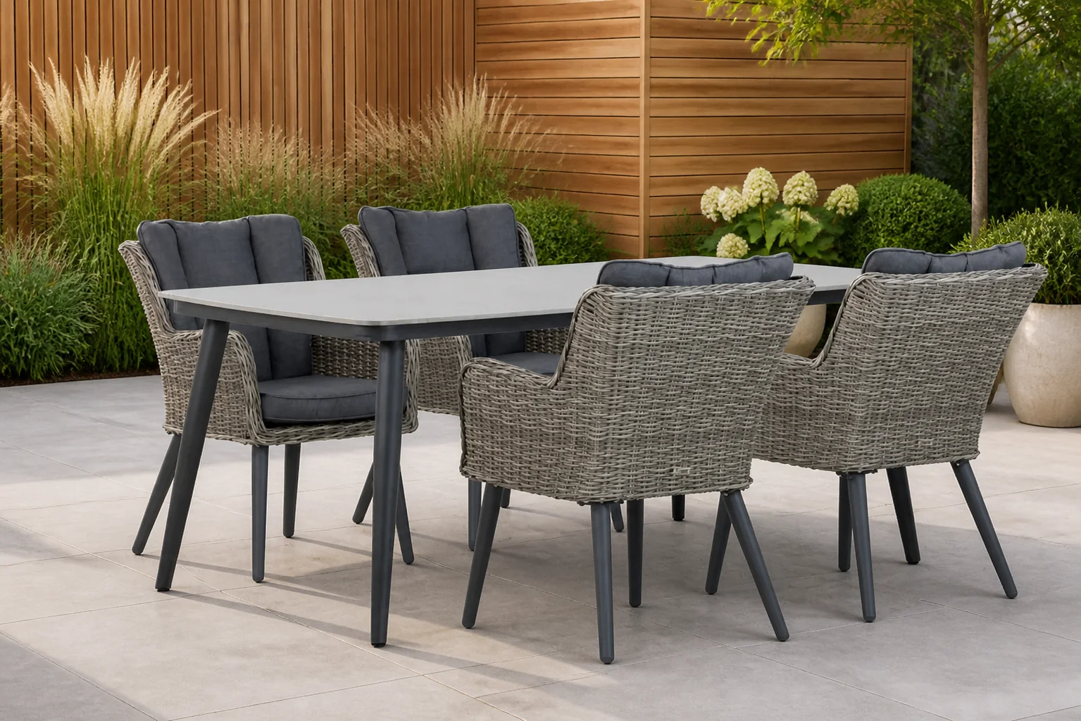 Sfeerfoto van Garden Collections Boston/Vienna 180 cm dining tuinset 5-delig – Grijs-antraciet