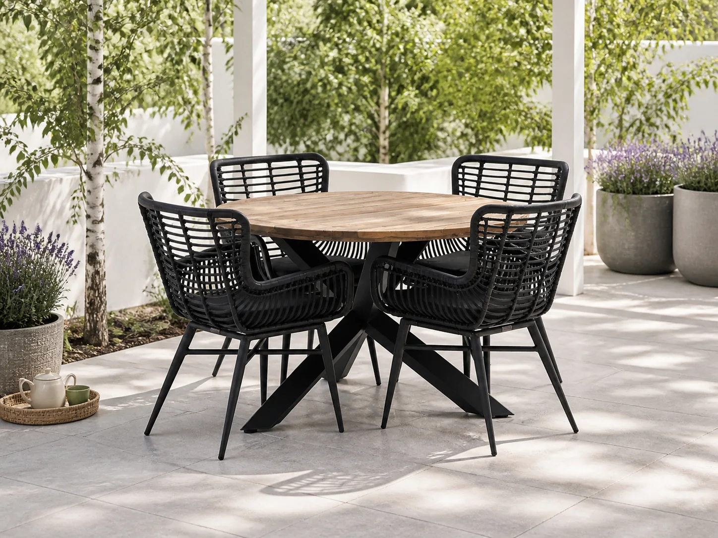Sfeerfoto van Intenso Furniture Asti/Rough-Y Ø120cm dining tuinset 5-delig – Grijs