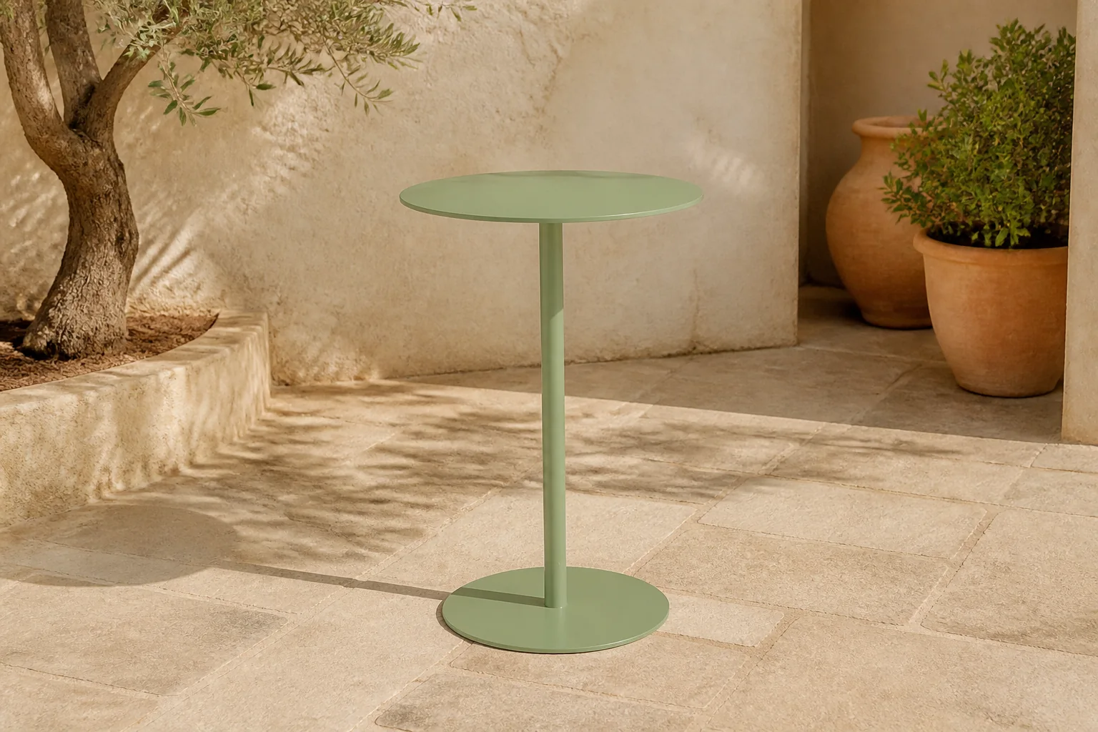 Sfeerfoto van Zuiver Snow Bistrotafel Rond 57 cm Metaal Groen